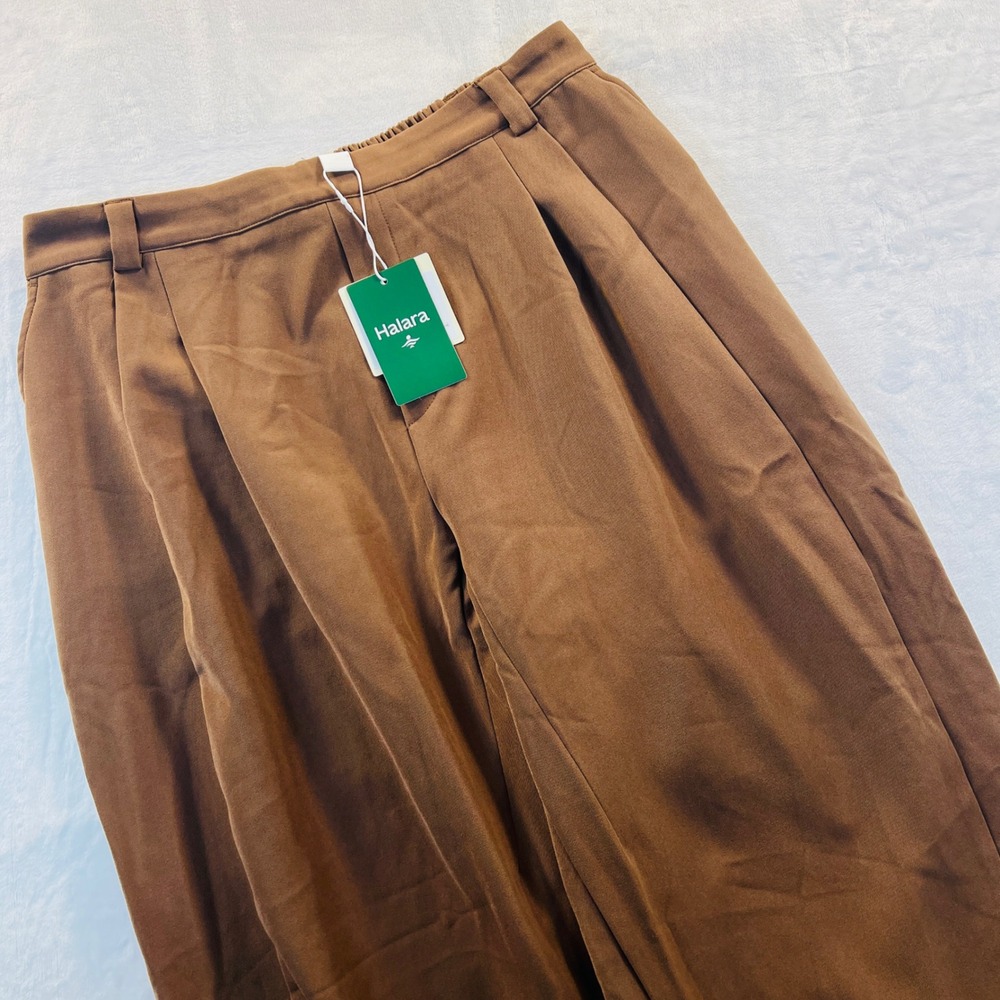 Halara Brown High Waisted Pleated Barrel Leg Work Pants Size Large Regular